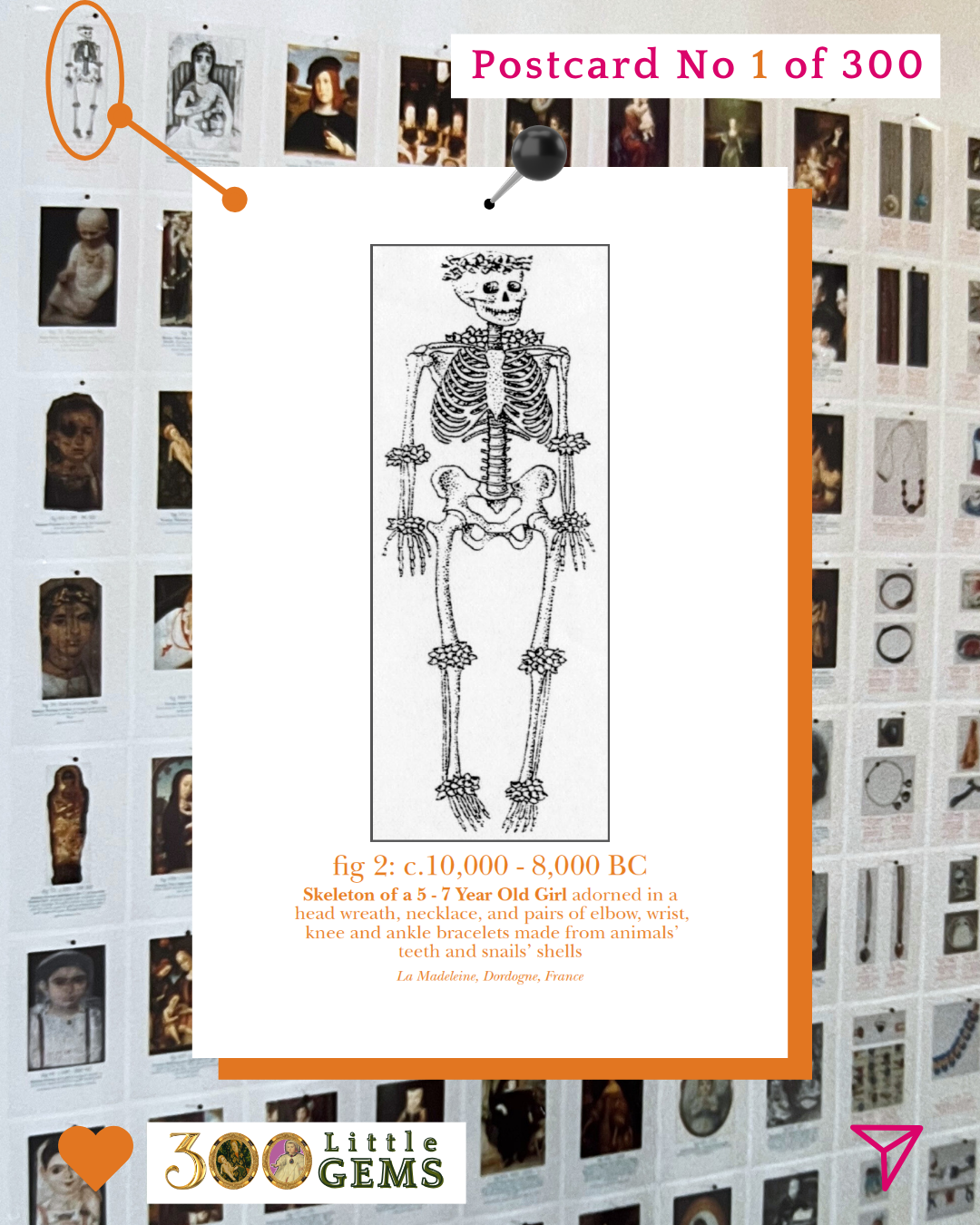 Postcard 1 | Prehistoric Skeleton Of A 5-7 Year Old Girl Wearing Animal Teeth And Snail Shell Jewellery