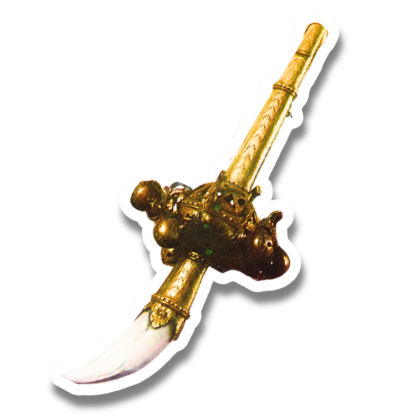 Little Sticker Of History Edition 8b | Fig 152 - Whistle & Bells Rattle With Bear Tooth | Single Vinyl Sticker